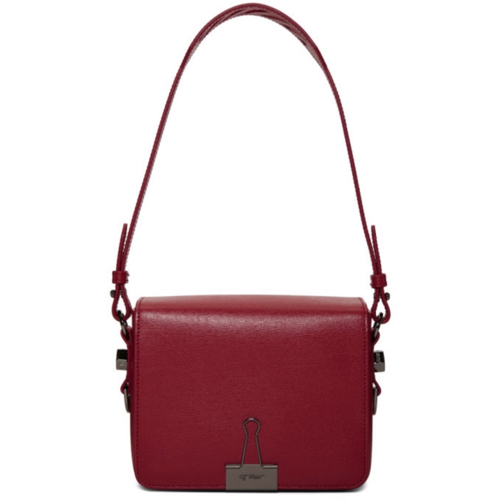 Off-white red binder clip flap bag